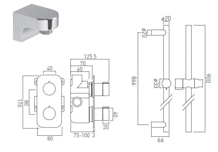 Vado Tablet Altitude - 1 Outlet Thermostatic Shower set with Slide Rail Kit