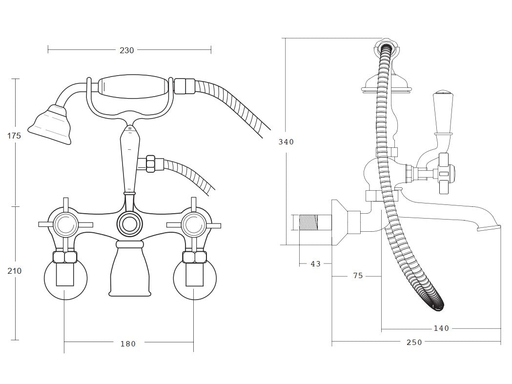 Imperial Edwardian Wall Mounted Bath Shower Mixer