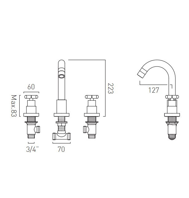 Vado Elements 3 Hole Bath Filler Deck Mounted without Handset