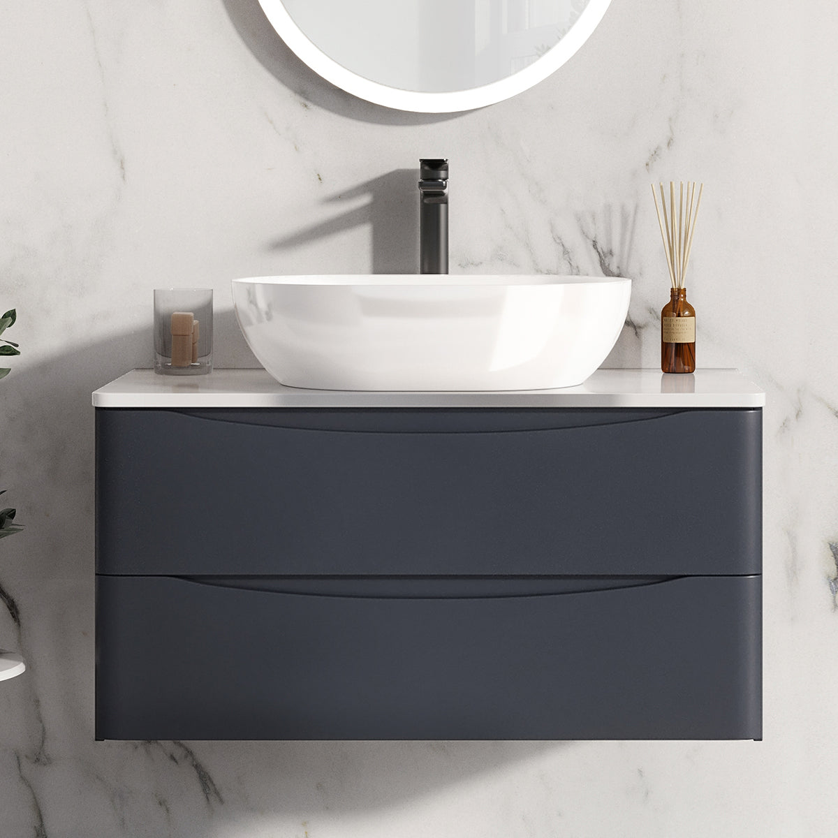 Scudo Alfie 800 x 500mm Wall Vanity Unit and Side Cabinet