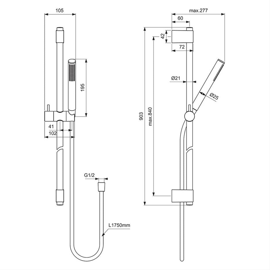 Ideal Standard Idealrain Stick Shower Kit with Handspray and Rail