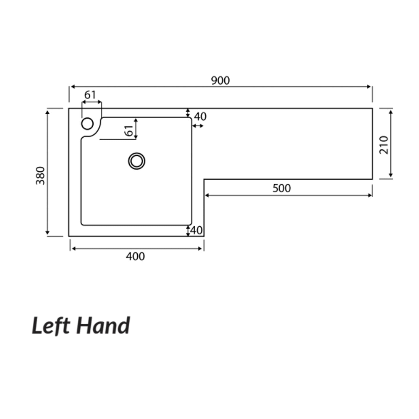 Scudo Lili 900mm x 380mm Left Hand Basin - White