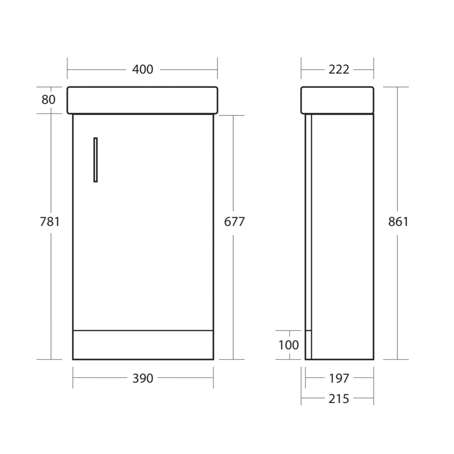 Scudo Lanza 400mm x 220mm x 80mm Cloakroom Basin - White