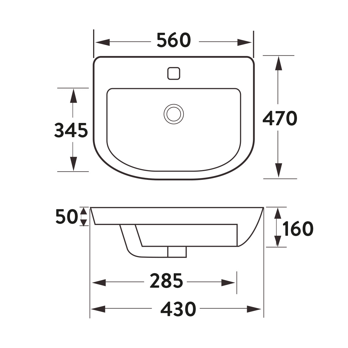 Scudo Middelton 560mm x 470mm Semi Recessed Basin - White