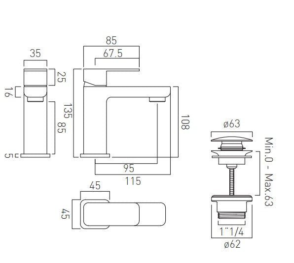 Vado Phase Single Lever Mini Mono Basin Mixer