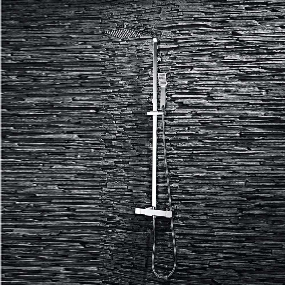 Scudo Lunar PLUS Square Thermostatic Bar Valve with Adjustable Rigid Riser Shower Valve - Chrome