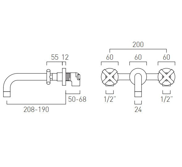 Vado Elements Wall Mounted 3 Hole Basin Mixer with 200mm Spout