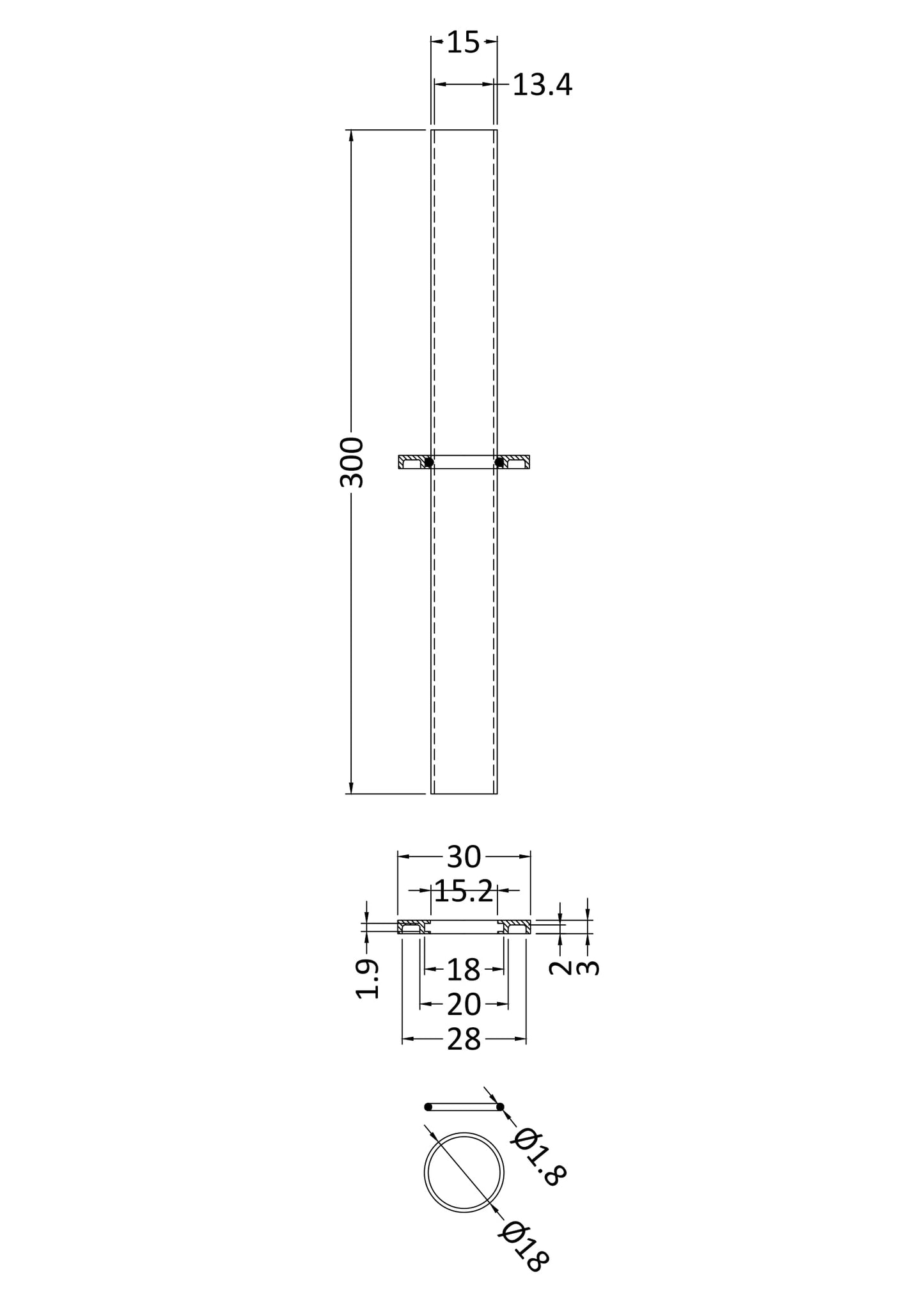 Hudson Reed Decorative Pipes 300 x 15mm Diameter - Chrome
