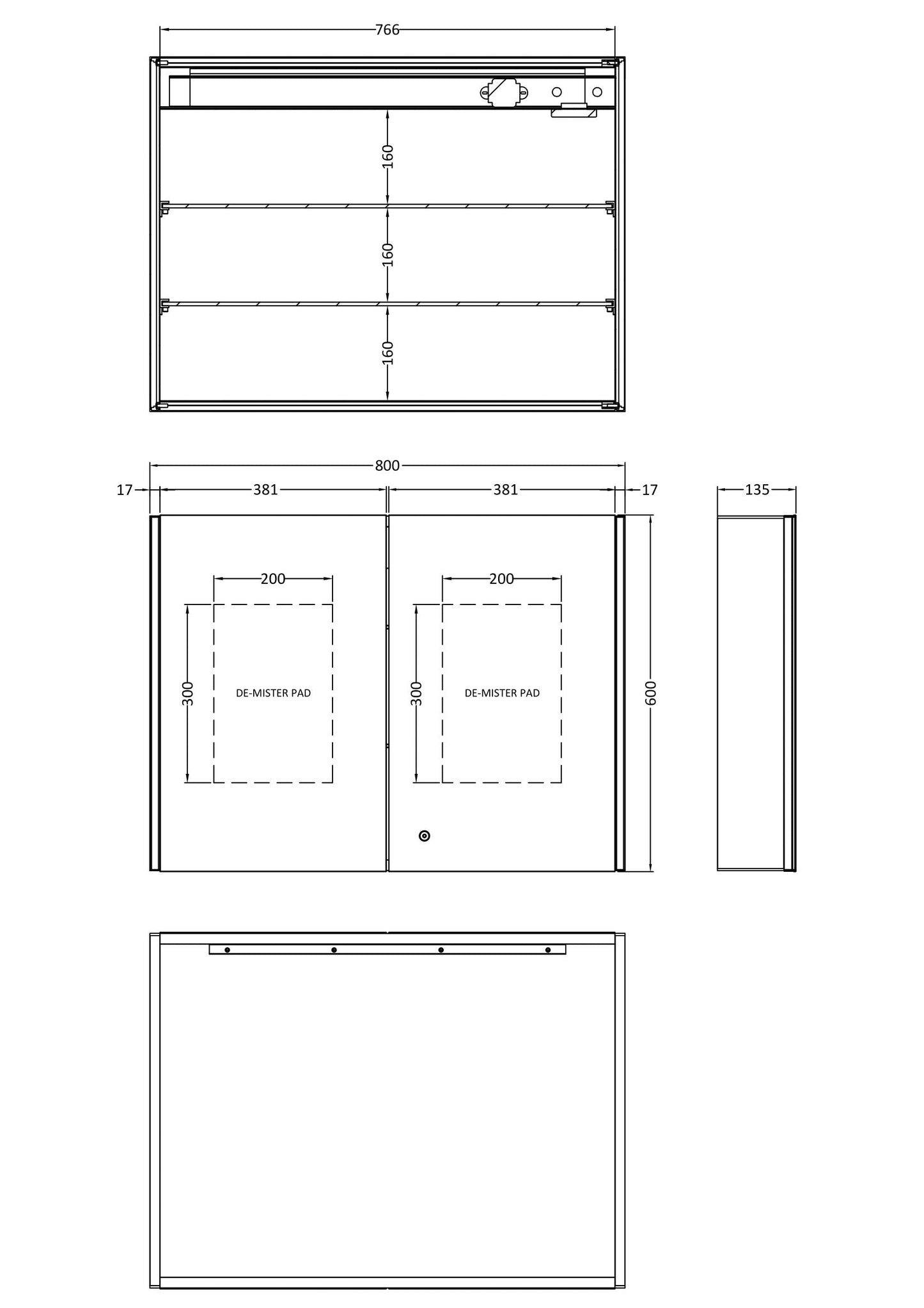 Nuie Leda 600 x 800mm 2 Door LED Touch Sensor Mirror Cabinet
