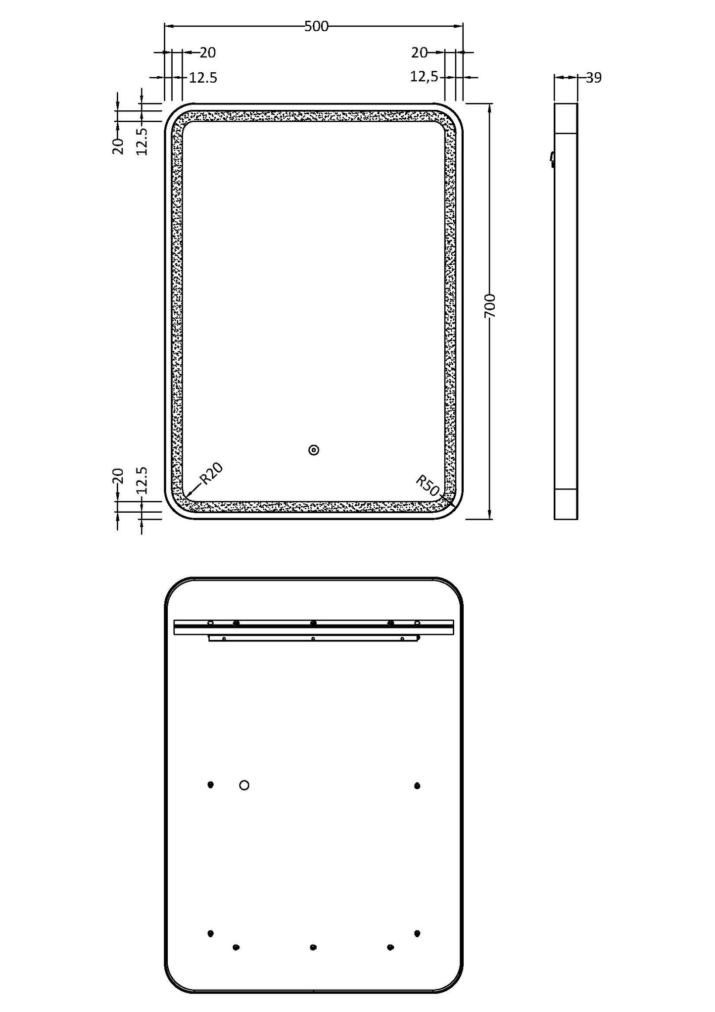Hudson Reed Hydrus 700 x 500mm LED Touch Sensor Framed Mirror