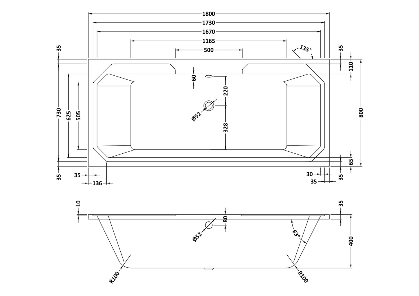 Hudson Reed Old London Ascott Art Deco Traditional Standard Acrylic Bath