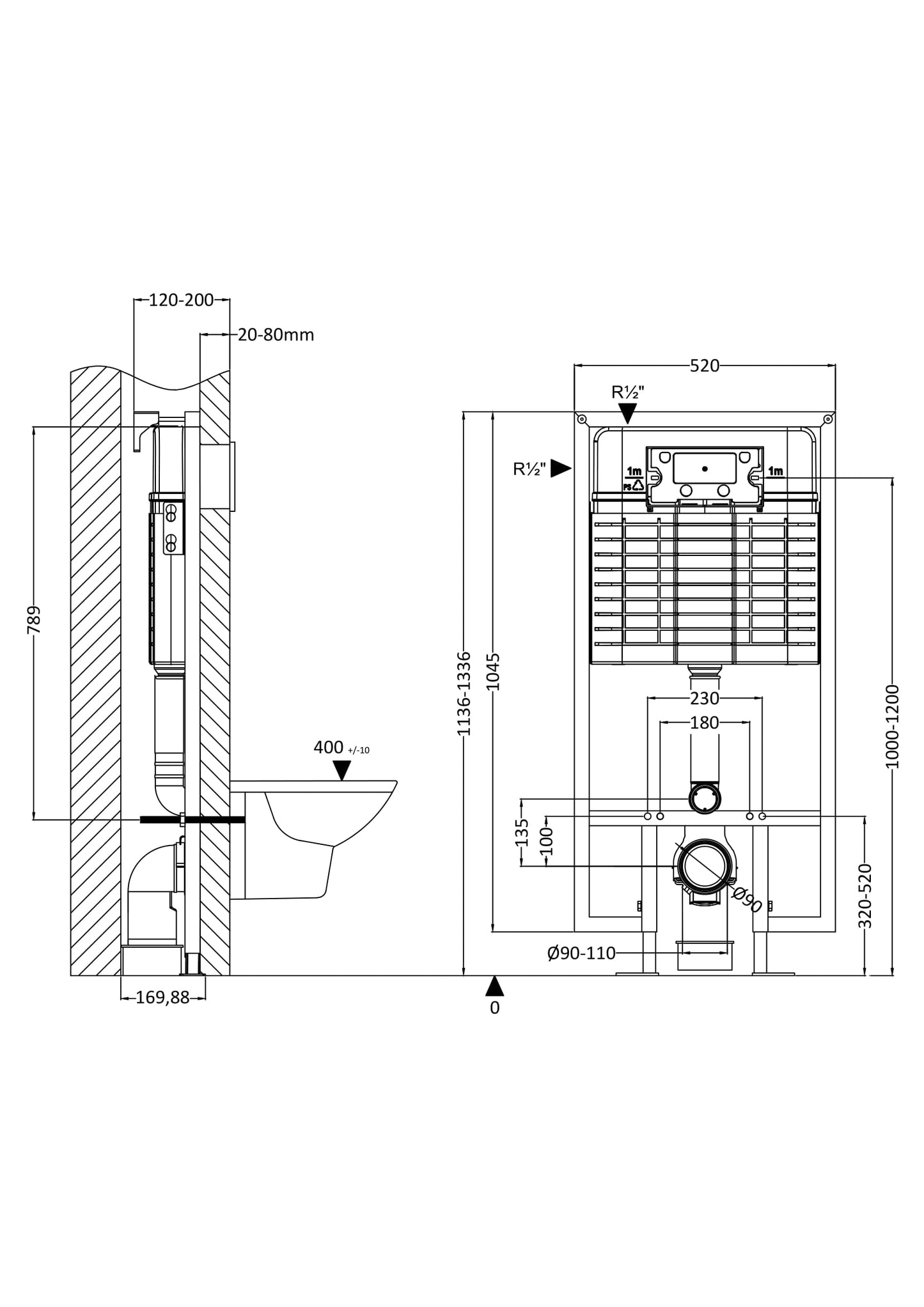 Nuie Dual Flush Concealed Cistern With Frame