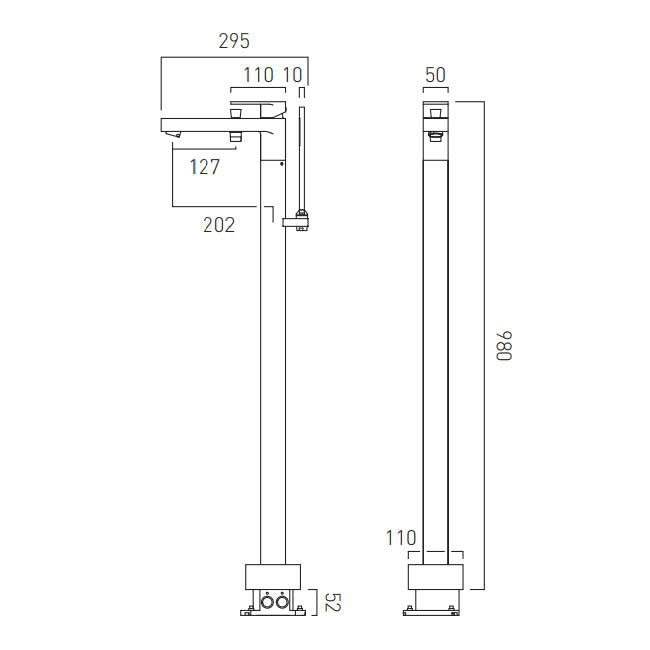 Vado Life Bath Shower Mixer With Shower Kit Single Lever Floor Mounted