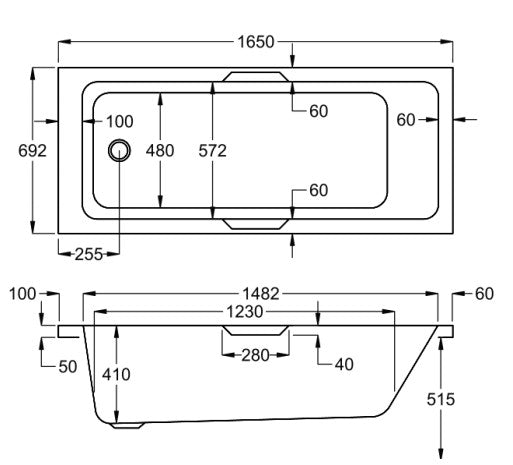 Carron Quantum Integra 1650 x 700 Single Ended Bath
