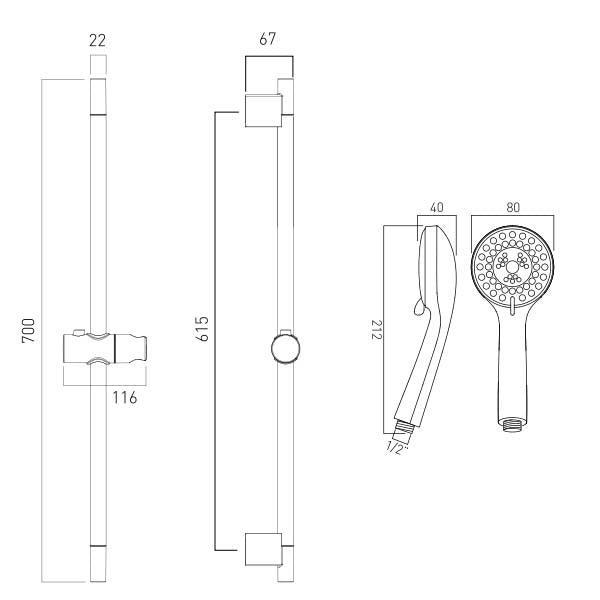 Vado Eris 3 Function Slide Rail Shower Kit