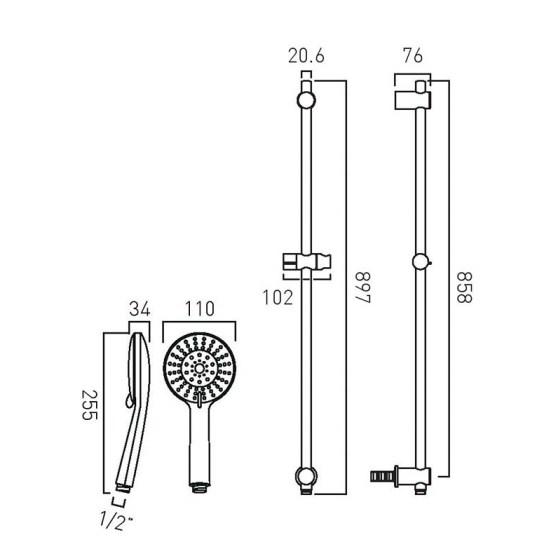 Vado Evolve Multi Function Slide Rail Kit With Integrated Outlet