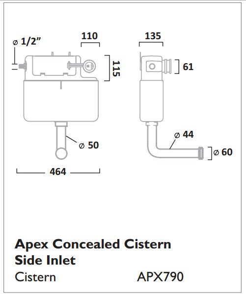 Tavistock Apex Concealed Cistern - Side Inlet