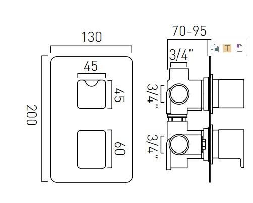 Vado Phase 3 Outlet 2 Handle Thermostatic Shower Valve Wall Mounted