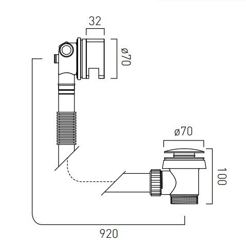 Vado Square Bath Filler Waste With Clic-Clac Operation