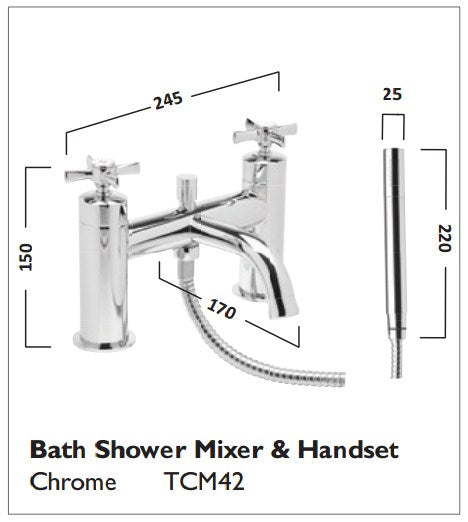 Tavistock Cheltenham Bath Shower Mixer with hose and handset - Chrome