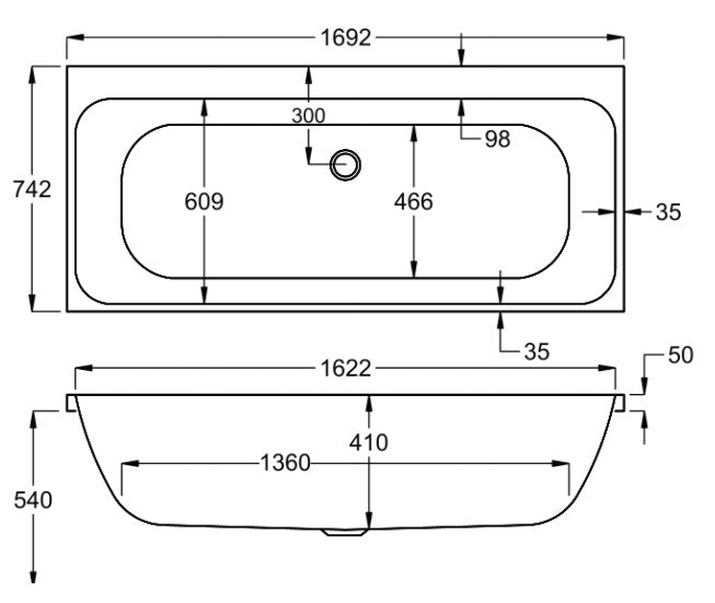 Carron Profile 1700 x 750mm Double Ended Bath
