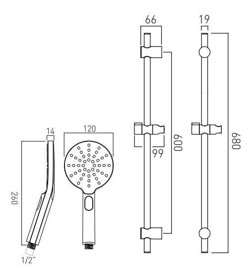 Vado Nebula Round 3 Function Slide Rail Shower Kit