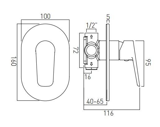 Vado Photon Single Lever Wall Mounted Concealed Manual Shower Valve
