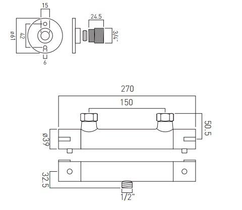 Vado Prima Exposed Thermostatic Shower Valve With 1 Function Kit