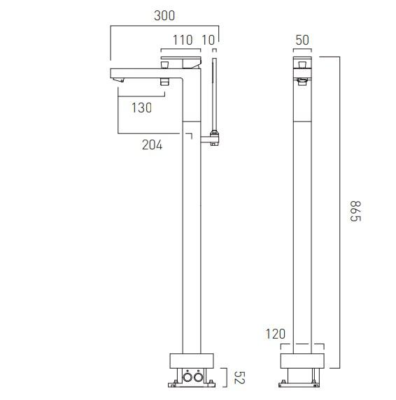 Vado Notion Bath Shower Mixer With Shower Kit Single Lever Floor Mounted