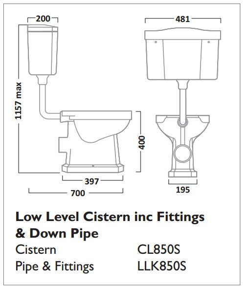 Tavistock Low Level Cistern and lid with fitting