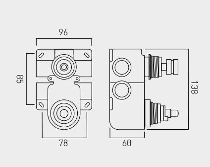 Vado Shower Valve Body For 2 Outlet 2 Handle Concealed Thermostatic Shower Valve