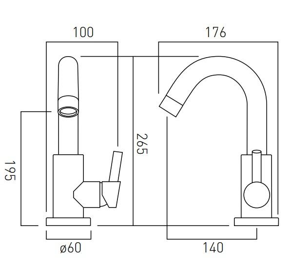 Vado Elements Air Mono Sink Mixer Single Lever Deck Mounted With Swivel Spout