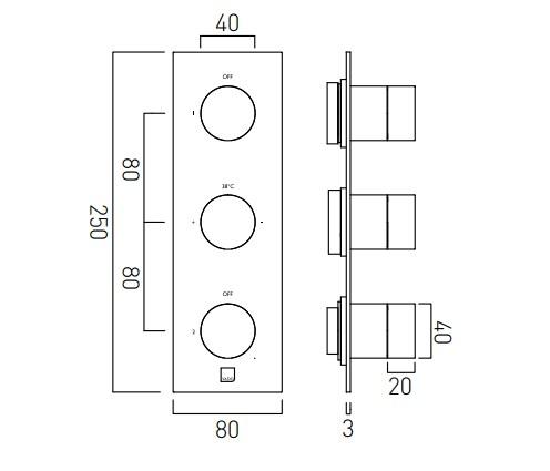 Vado Tablet Omika Trim Kit For 2 Outlet Concealed Thermostatic Valves