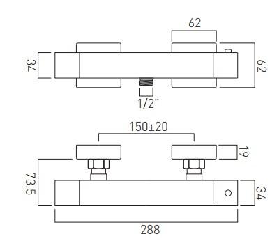 Vado Te-V2 Exposed Thermostatic 1 Function Shower Kit With Brackets