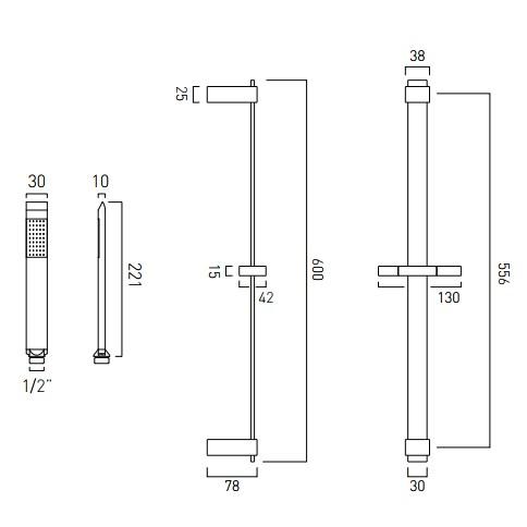 Vado Omika Single Function Slide Rail Kit With Single-Function Shower Handset