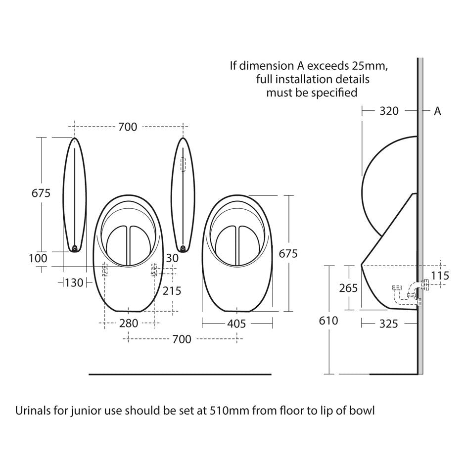 Armitage Shanks Contour 67cm waterless HygenIQ rimless urinal bowl