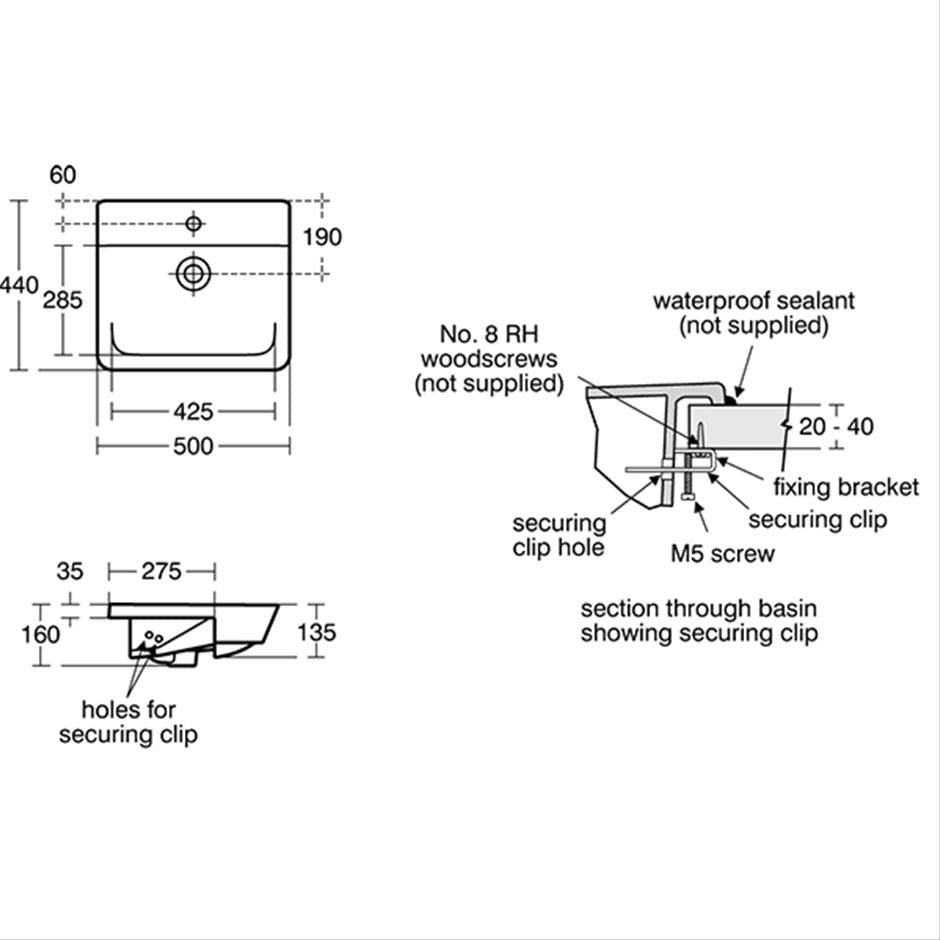 Armitage Shanks Edit L 50cm semi-countertop basin - one taphole