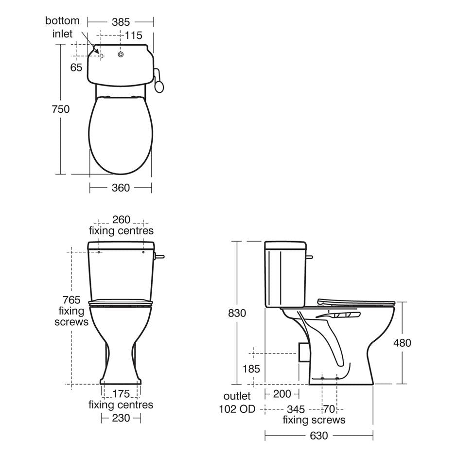 Armitage Shanks Sandingham 21 raised height WC with lever cistern
