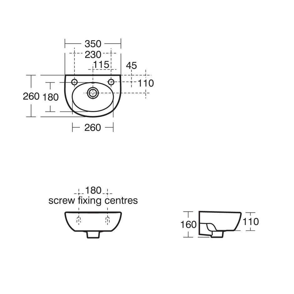Armitage Shanks Sandringham 21 Wall Hung 35cm handrinse basin
