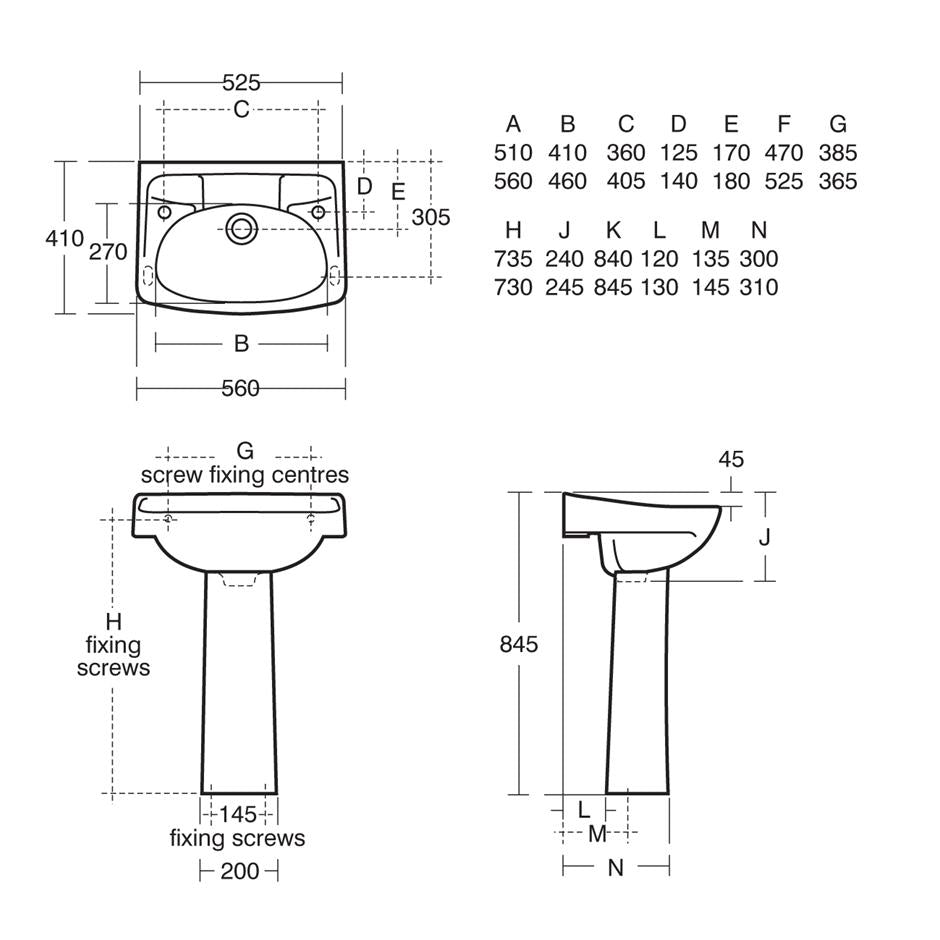 Armitage Shanks Sandingham 21 Royalex 51/56cm pedestal basin - 2TH