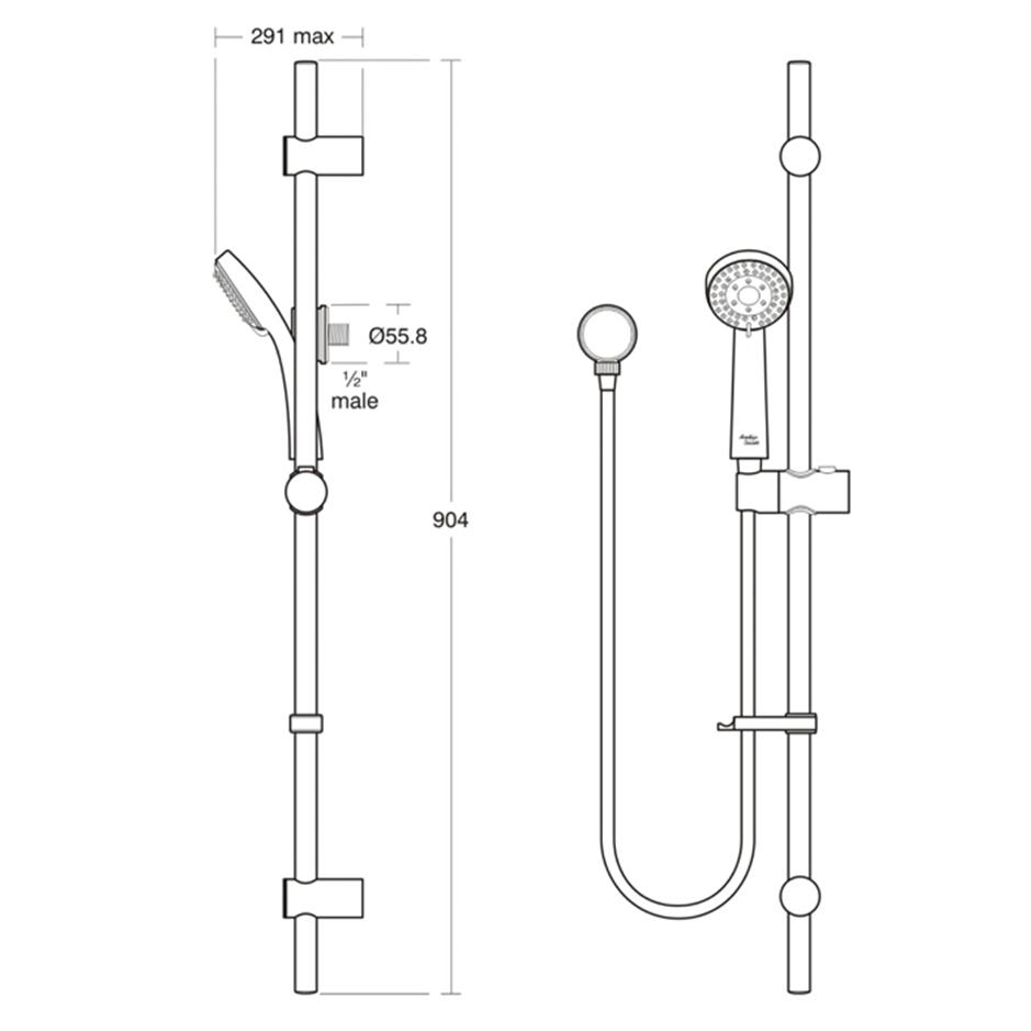 Armitage Shanks Armaglide 2 Shower kit with 900mm rail, 1.75m Idealflex hose