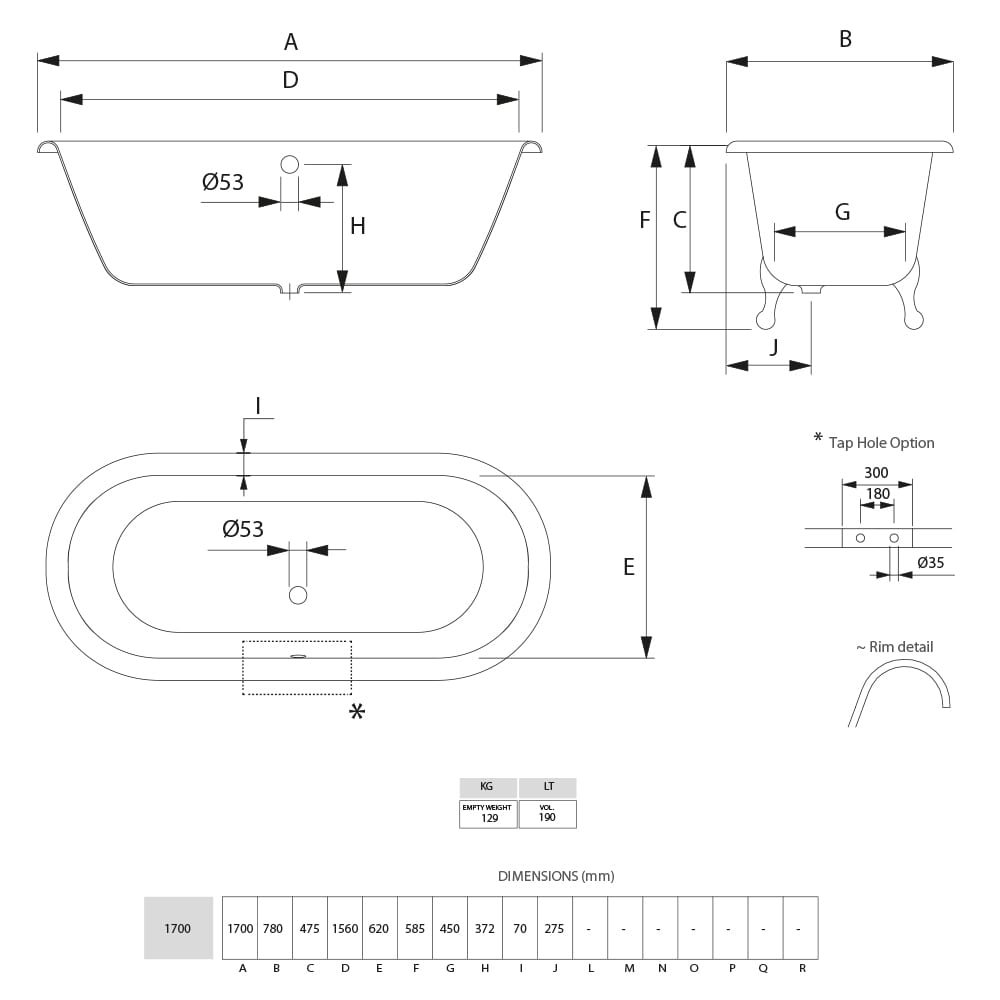 Imperial Bentley Double Ended Cast Iron Bath with Imperial Feet