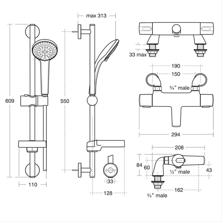 Ideal Standard Ceratherm 100 Exposed thermostatic bath shower mixer pack