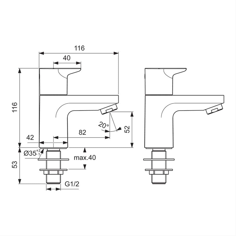 Ideal Standard Ceraplan basin pillar taps