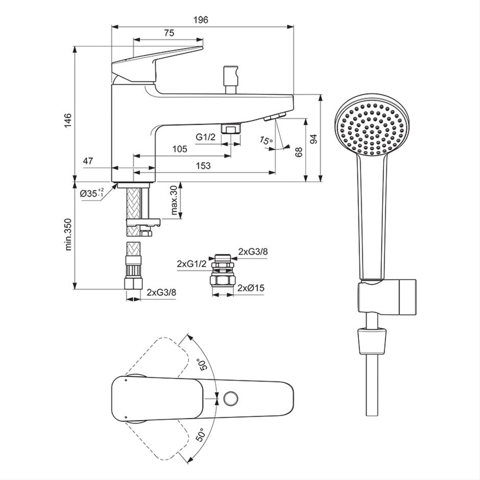 Ideal Standard Ceraplan single lever bath shower mixer with shower set