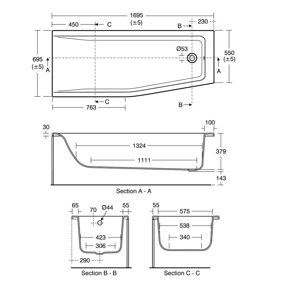 Ideal Standard Concept 170 x 70cm Idealform spacemaker Bath