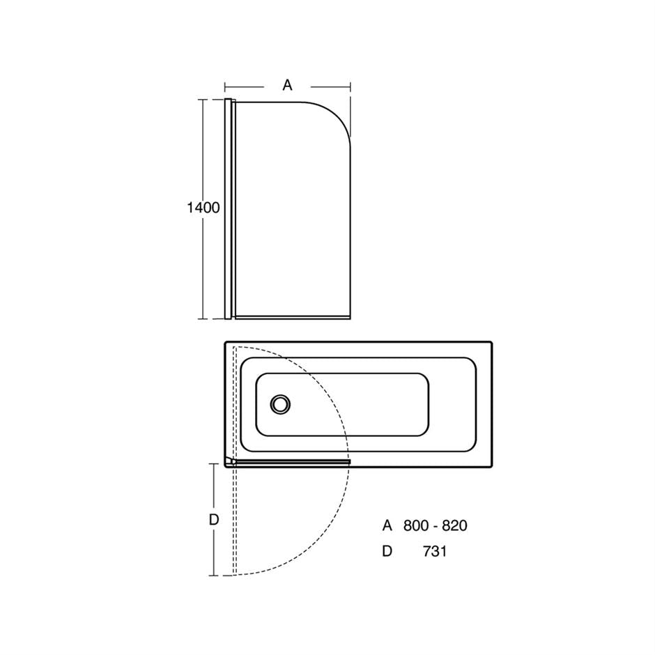 Ideal Standard Connect 2 Radius Bath screen - clear glass