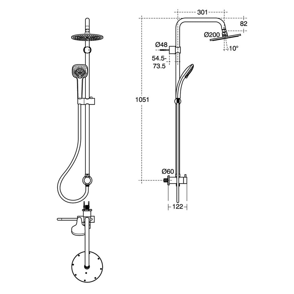 Ideal Standard Idealrain Dual M1 rainshower, fixed riser, diverter and handspray