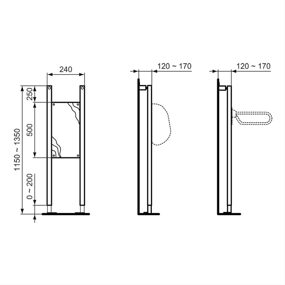 Armitage Shanks Prosys slim Frame for drop down grab rails and accessories
