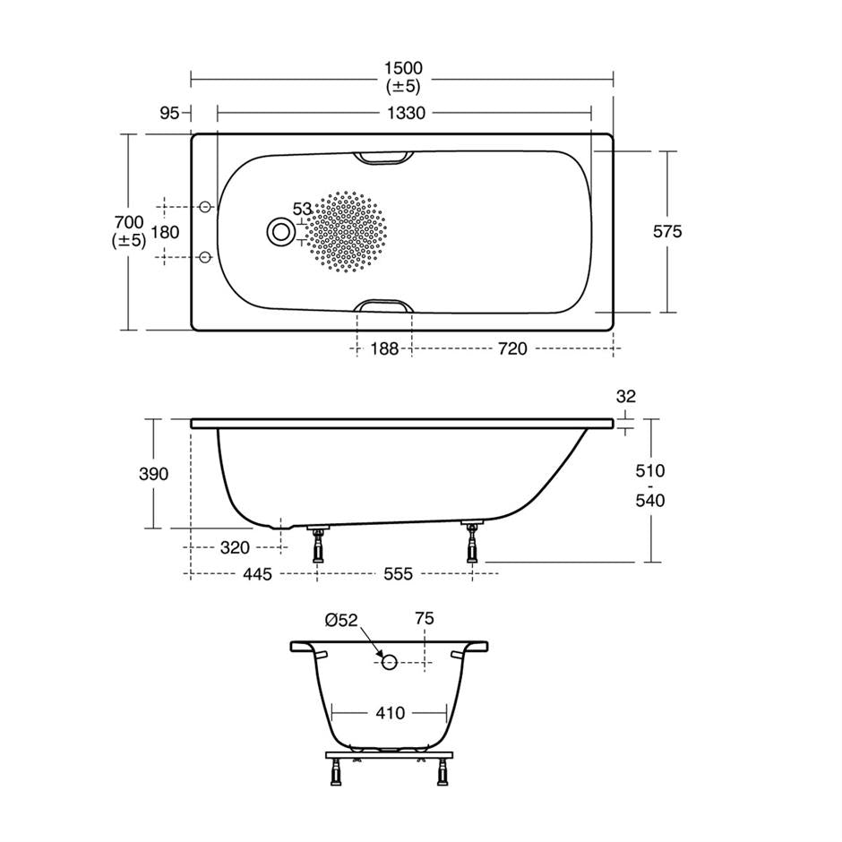 Ideal Standard Simplicity standard gauge steel bath with Grips